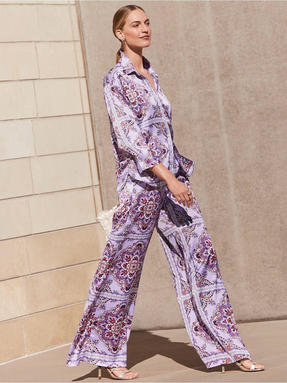 Ann Taylor 2 piece Lavender Paisley Wide-Leg Jumpsuit